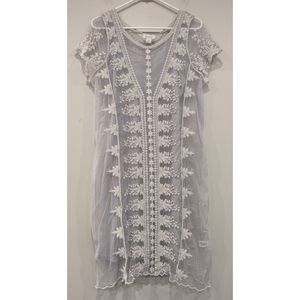 Sundance Catalog Embroidered Gauze Shift Dress Size Large